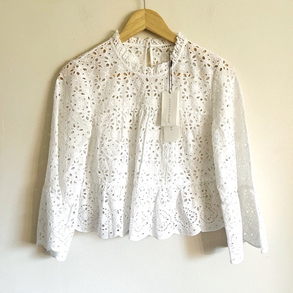 Veronica Beard Emmalyn Eyelet Top in White size 2 - Picture 7 of 16